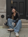 Damage Crop V-neck Cardigan