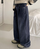 Menbo Pintuck Denim Wide Pants