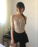 Fruit Ribbed Lace Ribbon Inner Layered Sleeveless