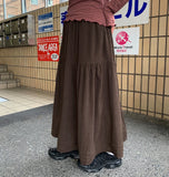 Toriku banding frill corduroy long skirt