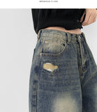 Unique Cut Line Damage Point Balloon Wide Denim Pants