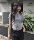 Cannon Layered Shirring Off-Shoulder T-Shirt