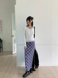 Shabin Vintage Y2K Checkered Ribbon Long Skirt