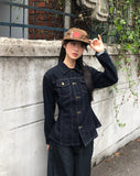 Ushi Line Pocket Denim Washed Long Sleeve Jacket