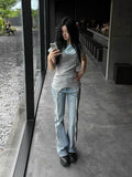 Long halter strap layered top