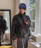 Saint High-Neck Unbalance Leather Jacket