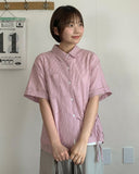 Moldef Stripe Seersucker Ribbon Short Sleeve Shirt