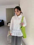 Toyan Frill Shirring Collar Shirt Blouse