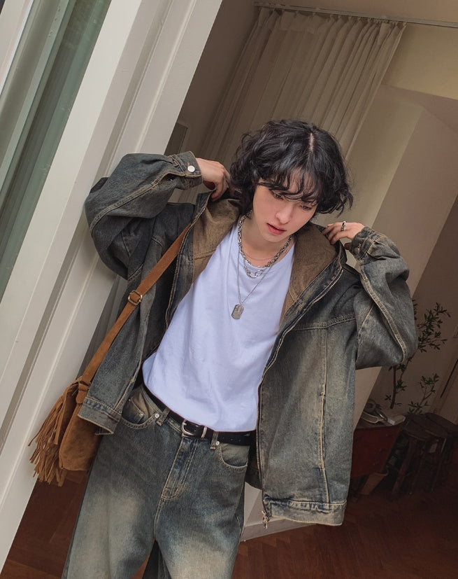 【2plan】Deep L Washing Beige Hood Denim Jacket 2plan (ツープラン) - ディープLウォッシングベージュフード