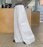 Mitu Summer Check Color Matching Cargo Wide Pants