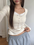 Sojin Lace Shirring Button T-Shirt