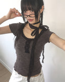 [Scarf set] Srin lace button short sleeve t-shirt