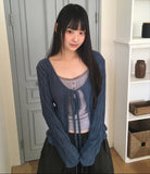 Rumi wrinkle see-through ribbon cardigan