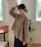 Rikki Round Button Check Shirring Blouse