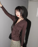 [Muffler set] Hicker tie strap muffler wrap button long sleeve T-shirt