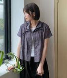 Demro Flower Check Short Sleeve Hood Shirt