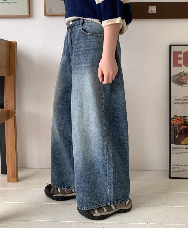 【BAON】Lauming washing ankle length wide denim pants BAON (バオン) - ラウミングウォッシュ加工アンクル丈ワイド