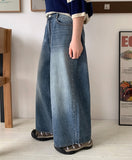 Lauming washing ankle length wide denim pants