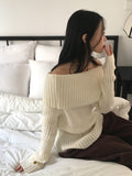Palms Button Warmer Ribbed Off Shoulder Knit