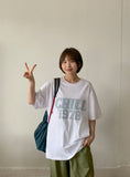 [unisex] Huen Embroidery Print Over Short Sleeve Tee
