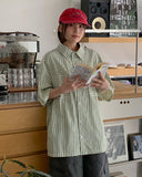 [unisex] Lebble Pocket Stripe Short Sleeve Over Shirt
