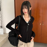 Evia Ttoto Button Slim Ribbed Hooded T-Shirt