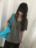 Soha U-neck Stripe Strap Short Sleeve Tee