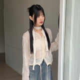 Glo Guest Look Lace Pleated String Long Sleeve Blouse