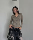 Caro Derring Strap Shirring Hooded Zip-Up