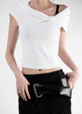 Wrinkle Cross Up Off Shoulder T