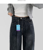 Pin Tuck Banding Casual Long Wide Washing Denim Pants