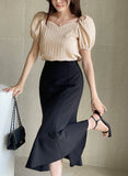 Missing Heart Neck Puff Span T-Blouse