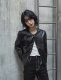 Lidore Metal Button Leather Jacket