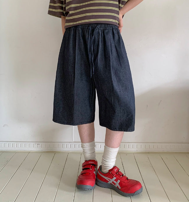 【BAON】[unisex] Janer Banding Denim Bermuda Pants BAON (バオン) -[男女兼用]キャント生デニムバンディング