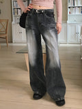 Ints Gray Washing Slit Long Wide Denim Pants