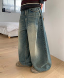 Teconi Washing Pintuck Balloon Wide Denim Pants