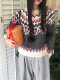 [Wool 10] Candle heart nordic color matching pattern round long sleeve knit