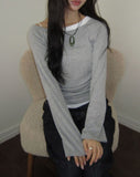 Elan Color Matching Shirring One-Shoulder Long-Sleeve T-Shirt