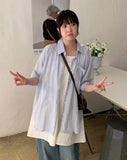 Jyuimi Summer Stripe Roll-up Over Short Sleeve Shirt