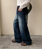 Senreto washed stitch denim pants