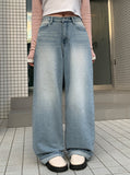 Poyu Light Blue Washing Denim Wide Pants