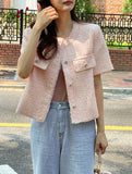 Lier No Collar Tweed Short Sleeve Jacket