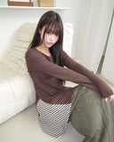 Pora Stripe Dot Color Matching Long T-Shirt