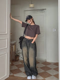 look side folding washing denim pants