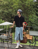 Ruto embroidery Bermuda denim pants