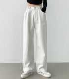 Buckle brushed straight wide fit cotton pants