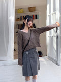 wave punching layered V-neck crop L/S KT
