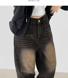 Winter Side Cut Fleece Brushed Wide Fit Denim Pants
