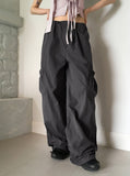 Sinjeu String Pocket Nylon Two-Way Long Wide Pants