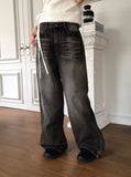[3WAY] Jiber Snap Button Black Washing Wide Denim Pants